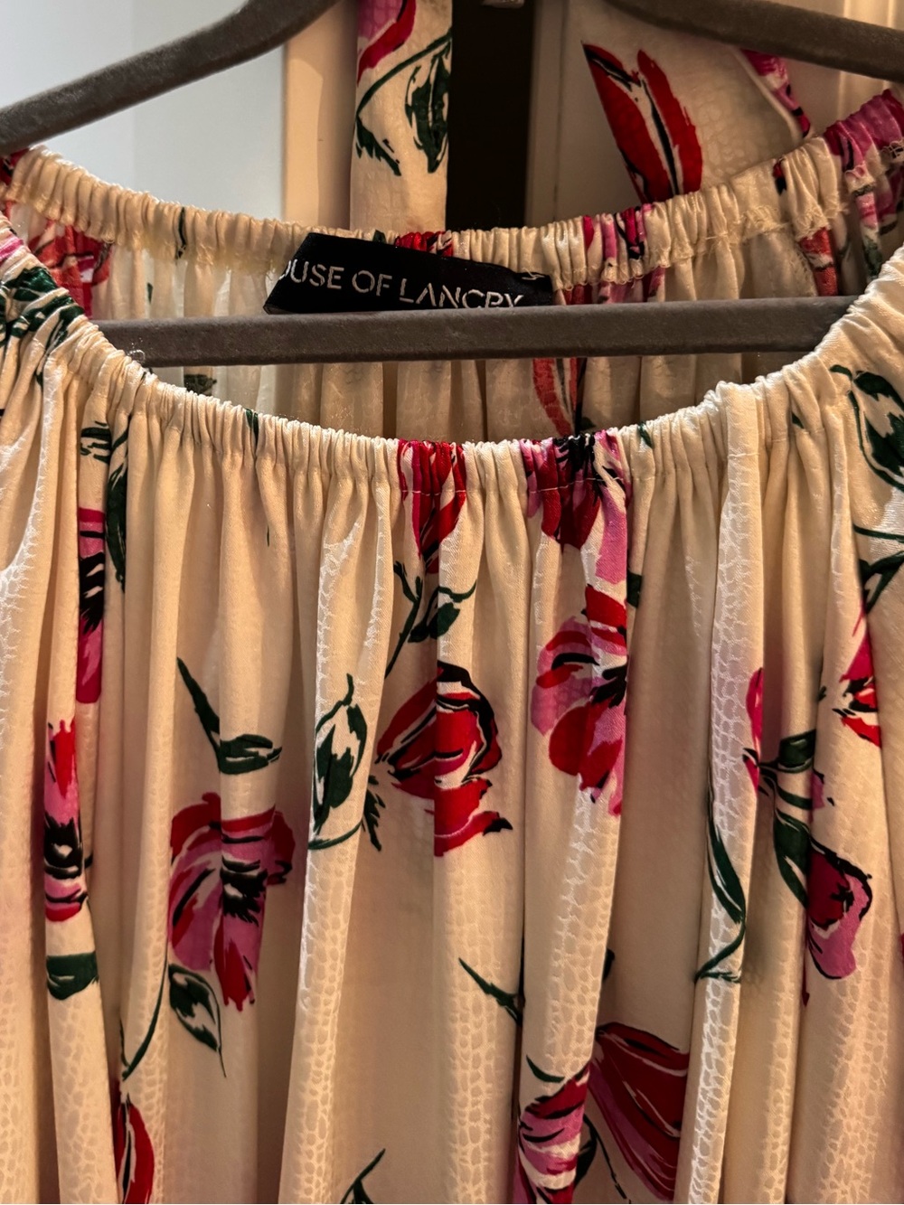 House Of Lancy Cream Floral Off-Shoulder Dress